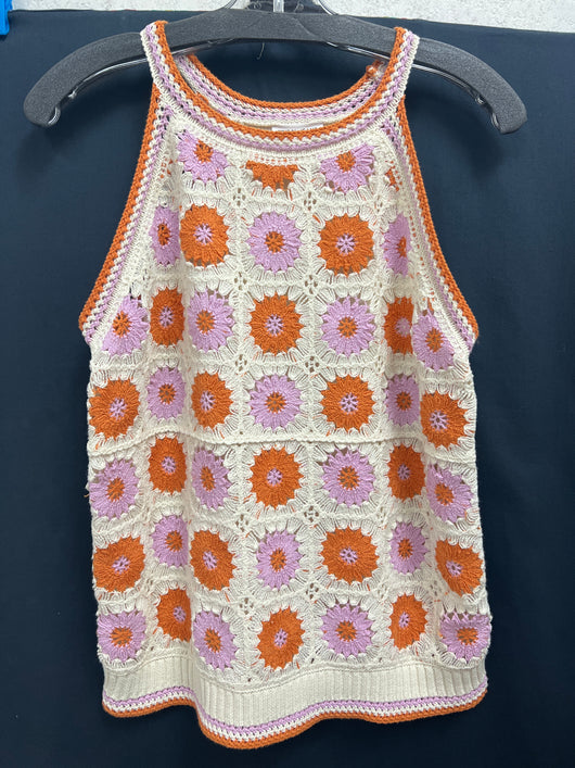 Tribal ecru multi crochet halter tank