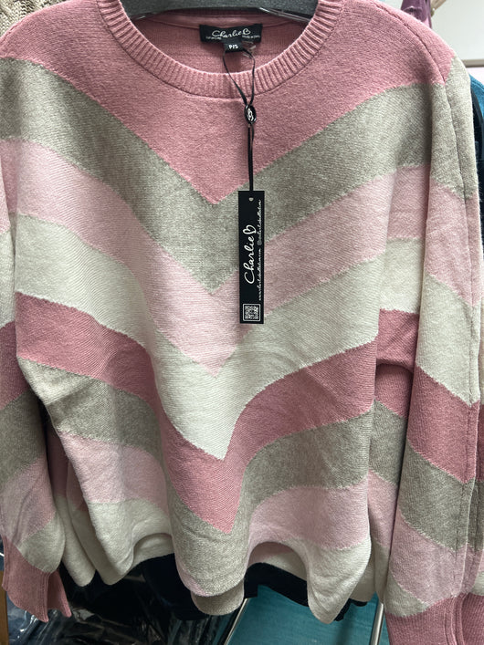 Charlie B pink grey chevron sweater