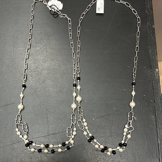 Michele Busch onyx & pearl silver necklace
