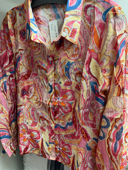 AZI pink yellow multi rhinestones shirt