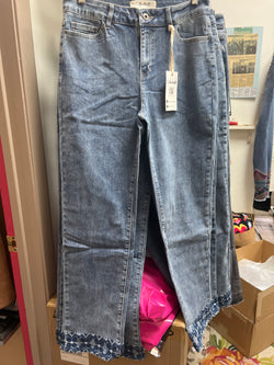 Charlie b med wash embroidered cuff jeans