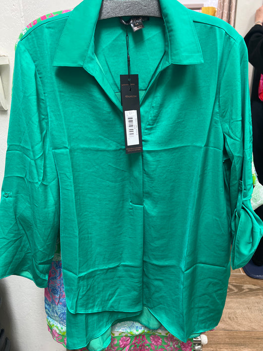 Renuar airflow collared v neck blouse jade