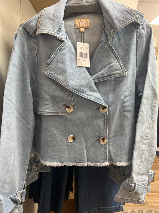 KUT light denim double breasted crop jacket