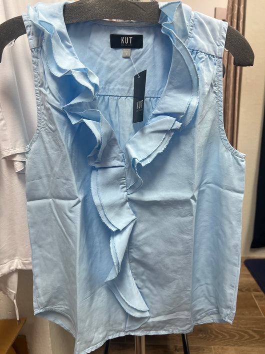 KUT baby blue ruffle tank top