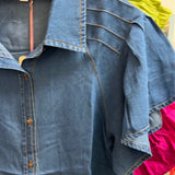 Entro denim pleated ruffle sleeve shirt