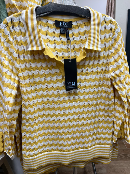 FDJ wavy stripe knit polo sweater yellow