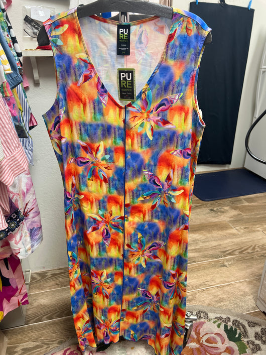 Pure orange blue multi sleeveless dress