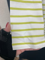 Tribal avocado white stripe boat neck top