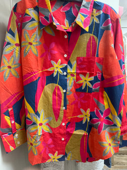 APNY red multi floral button up shirt