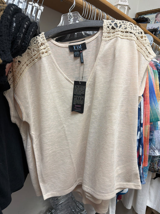FDJ cap sleeve crochet top- sand