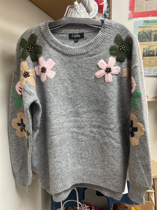 Papillon grey flowers sweater