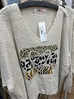 Amorosa beige heart sweater