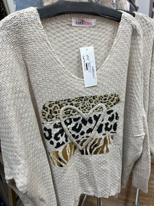 Amorosa beige heart sweater