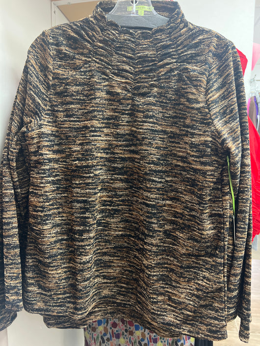 Trisha Tyler brown black textured mock neck top