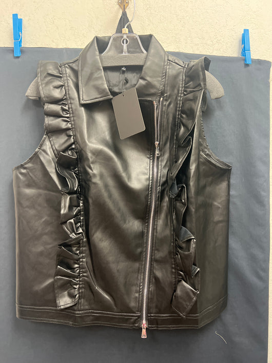 JOH black faux leather ruffle vest