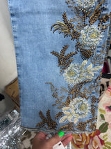 AZI beaded embroidered wide leg jeans