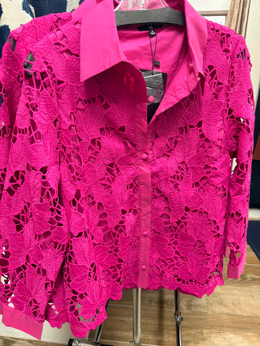 Joh lace cutout fuchsia top