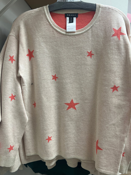 Tribal azalea beige coral stars reversible sweater