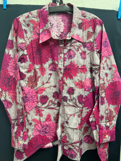 APNY pixelated grey pink button up shirt