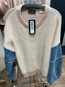 Elle beige knit & denim sweater