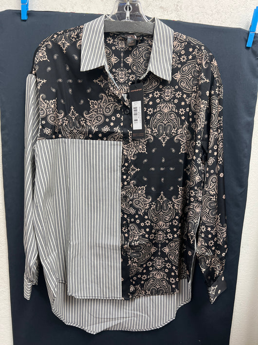 Renuar black combo mixed print button up shirt