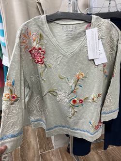 Caite grey embroidered joya top