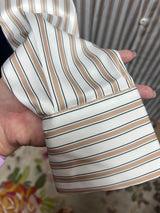 Renuar silky striped button up shirt tan combo