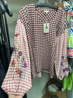 Easel mauve maroon plaid top