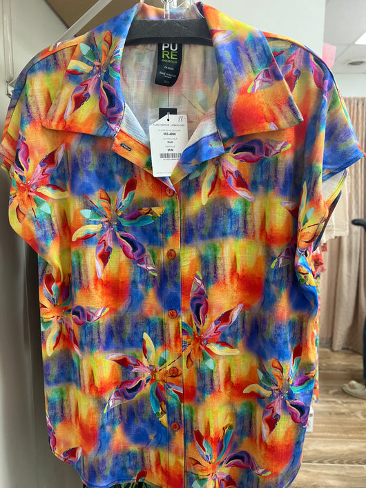 Pure blue orange multi top