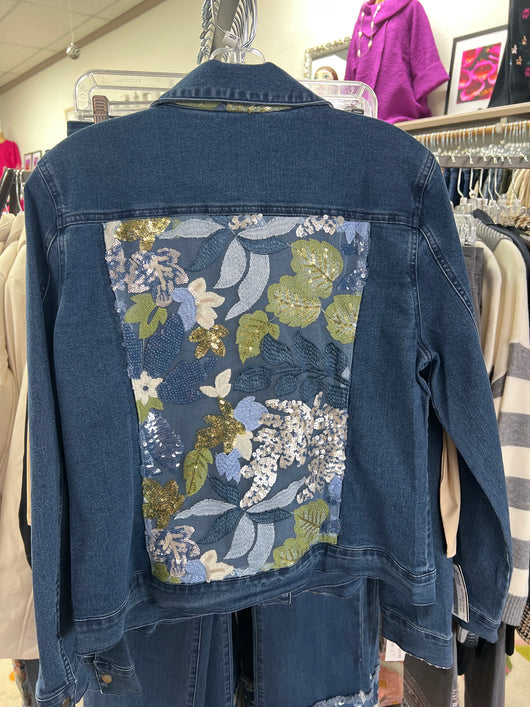AZI denim embroidered sequin jacket