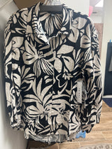 Tribal black beige tropical linen shirt