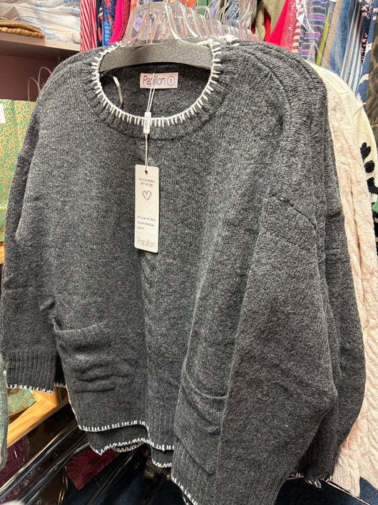Papillon Charcoal Pockets Sweater