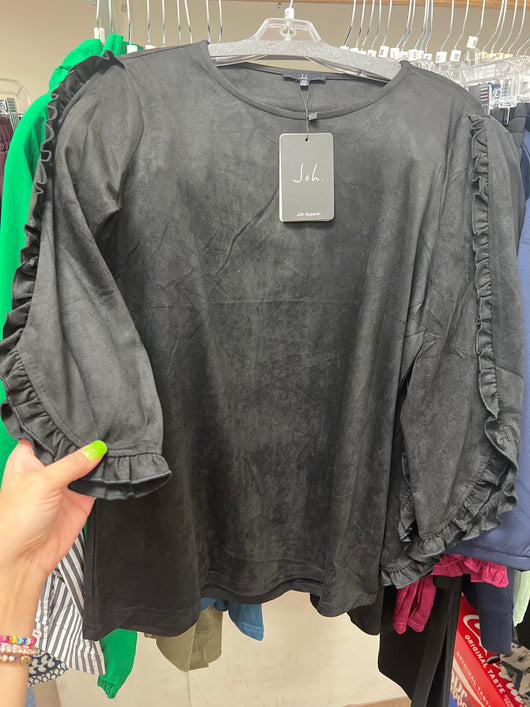 JOH suede ruffle sleeve blouse black