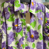 Entro ruffle sleeve purple green floral top