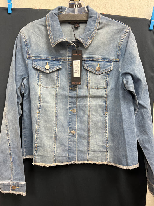 Renuar fray hem blue wash denim jacket