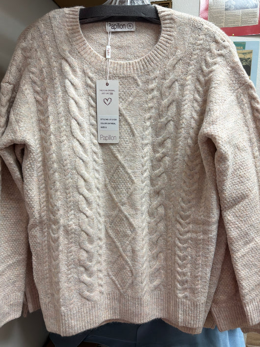 Papillon Oatmeal Cable Knit Sweater