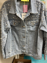 Davi & Dani denim jacket w/ pearls & rhinestones
