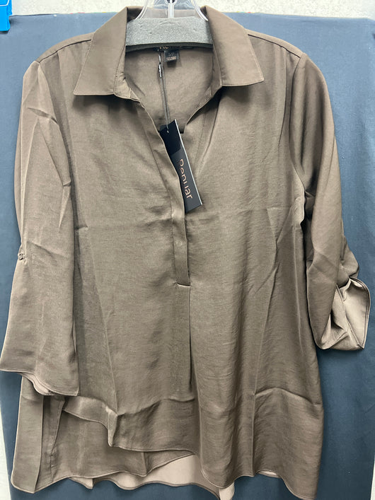 Renuar airflow collared v neck blouse chocolate brown
