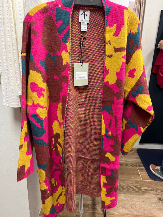 Rain & Rose pink mustard multi floral cardi