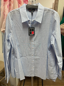 Carre noir blue white stripe rhinestone shirt