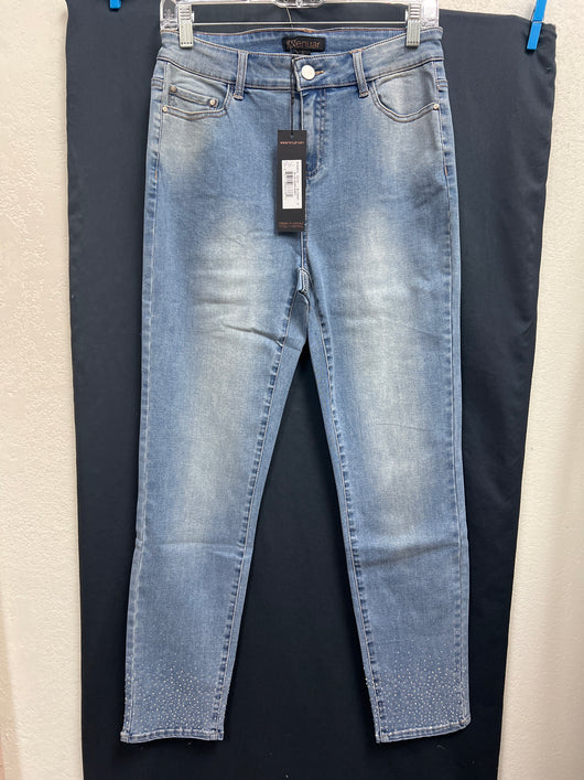 Renuar blue wash slim leg jeans w/ rhinestones