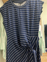 Tribal jet blue white stripe belted dress