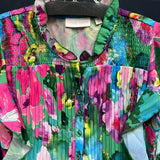 Sunny Leigh green pink floral pleated top