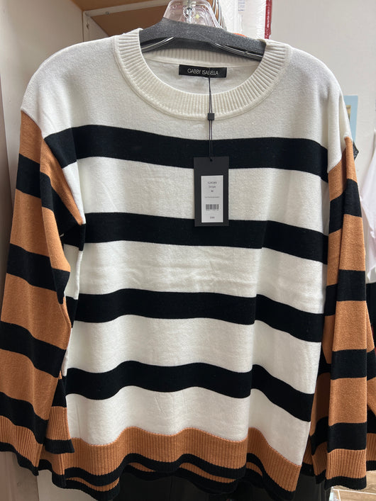 Gabby Isabella black white tan stripe sweater