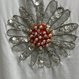 AZI white tee rhinestone pearl flower