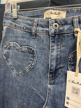 Charlie B wide leg heart pocket jeans medium wash