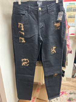 AZI black leopard rhinestone jeans