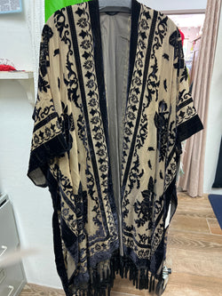 BIZ black velvet taupe kimono