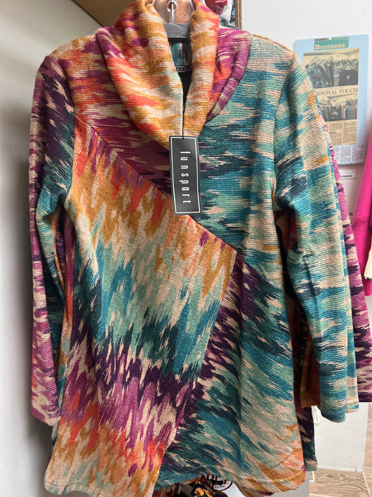 FunSport multi abstract cowl neck tunic
