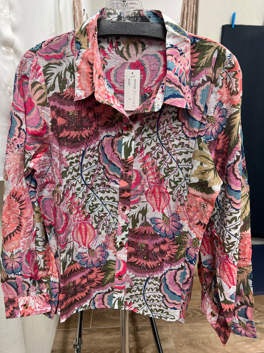 AZI pink multi rhinestone shirt